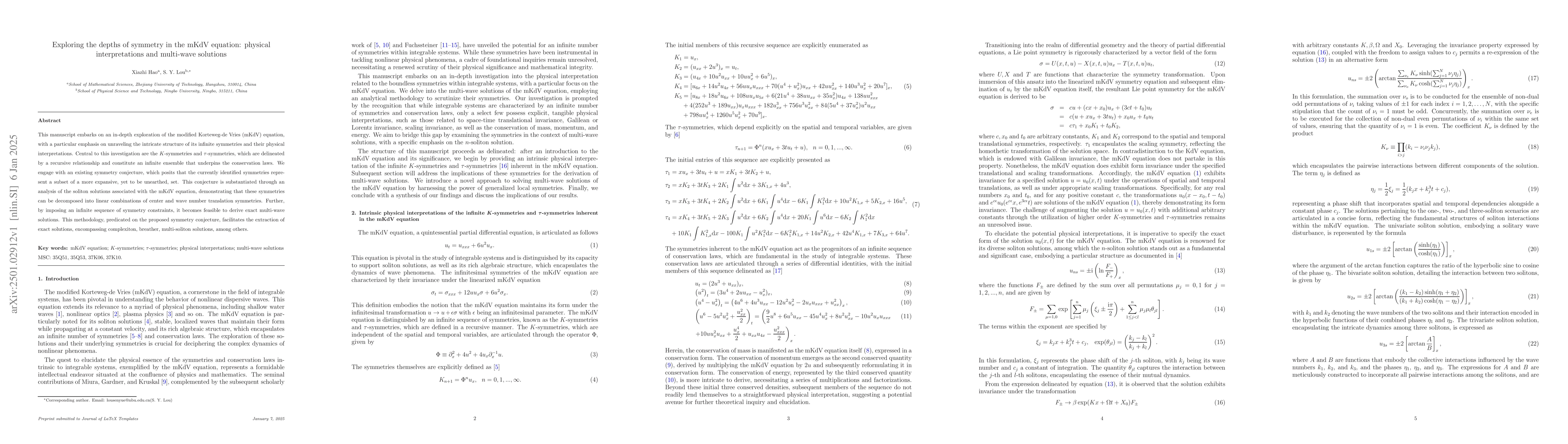 Thumbnail for Exploring the depths of symmetry in the mKdV equation: physical
  interpretations and multi-wave solutions