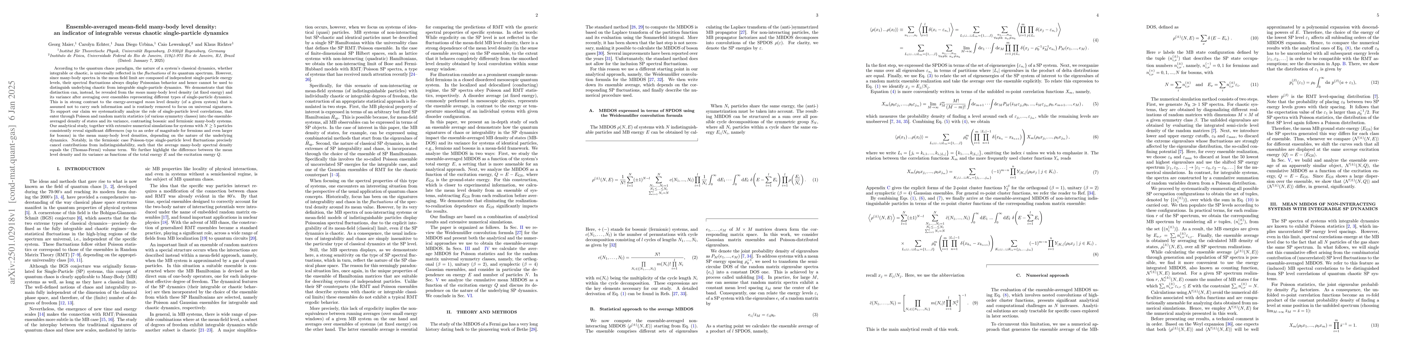 Thumbnail for Ensemble-averaged mean-field many-body level density: an indicator of
  integrable versus chaotic single-particle dynamics