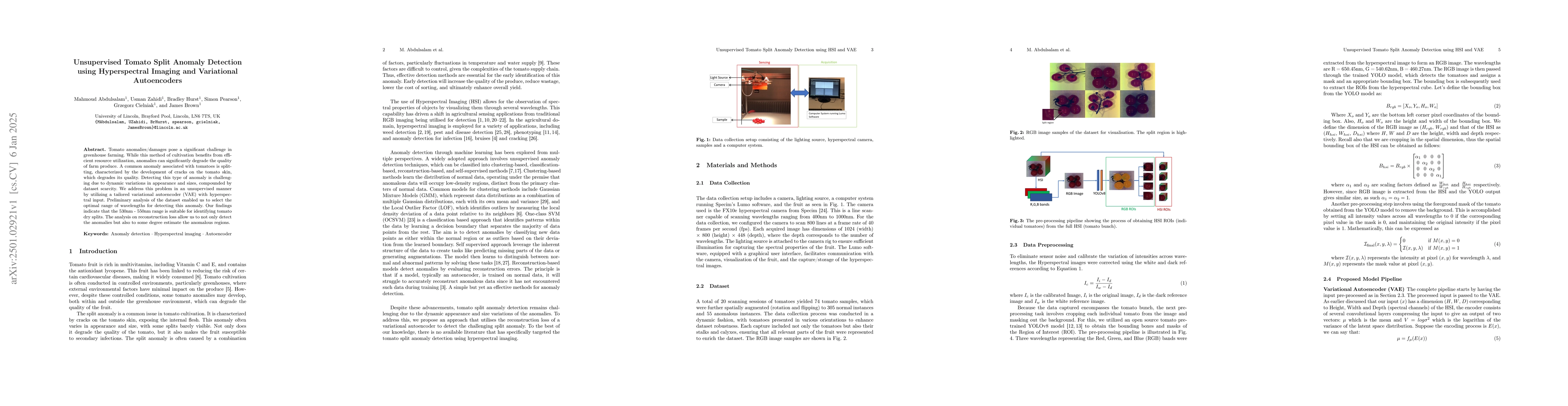 Thumbnail for Unsupervised Tomato Split Anomaly Detection using Hyperspectral Imaging
  and Variational Autoencoders