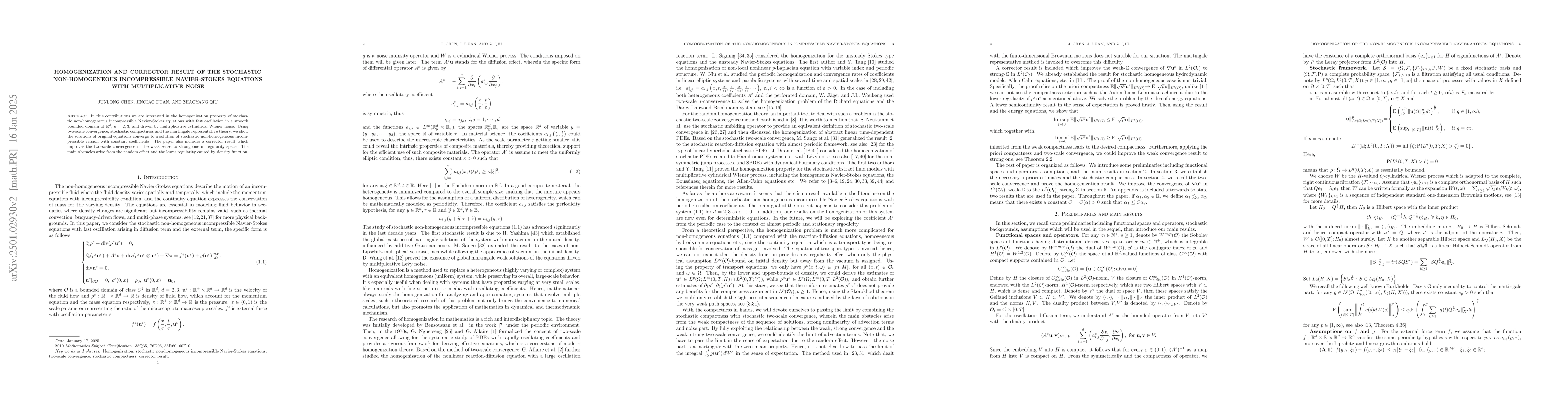 Thumbnail for Homogenization of the stochastic non-homogeneous incompressible
  Navier-Stokes equations with multiplicative noise