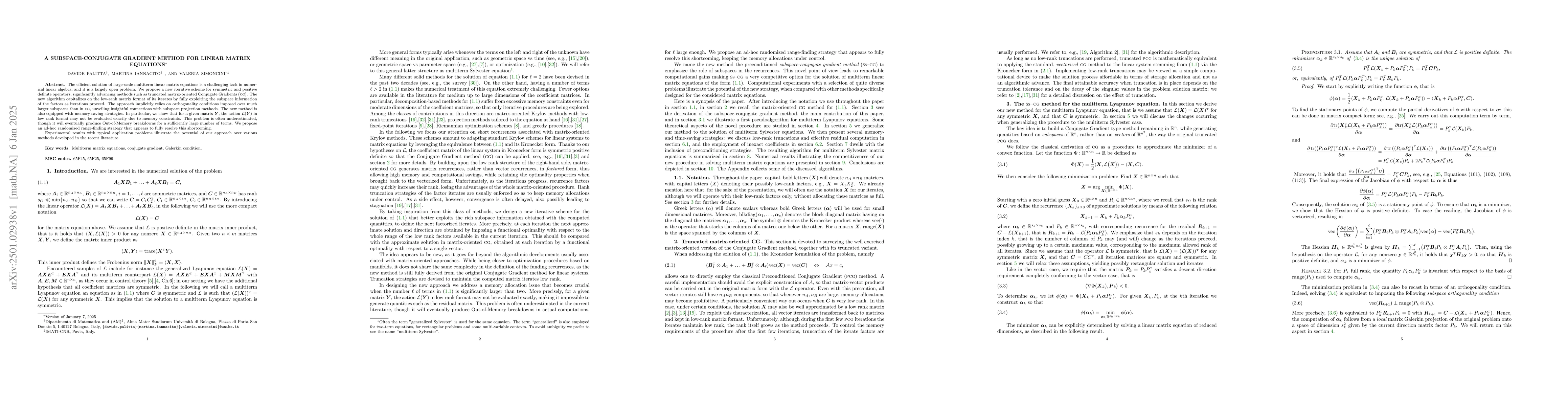 Thumbnail for A subspace-conjugate gradient method for linear matrix equations