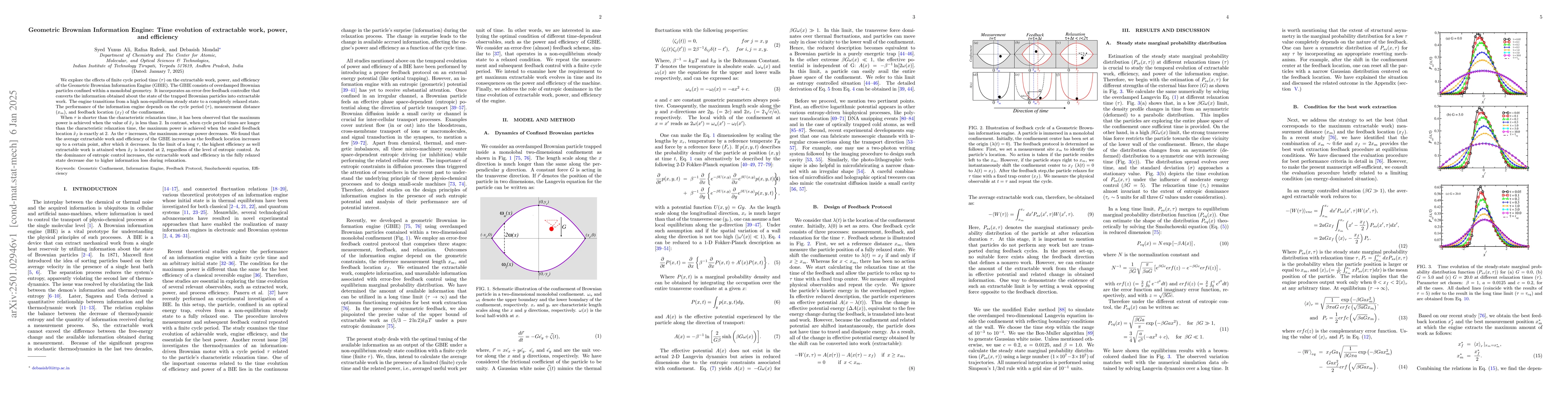 Thumbnail for Geometric Brownian Information Engine: Time evolution of extractable
  work, power, and efficiency