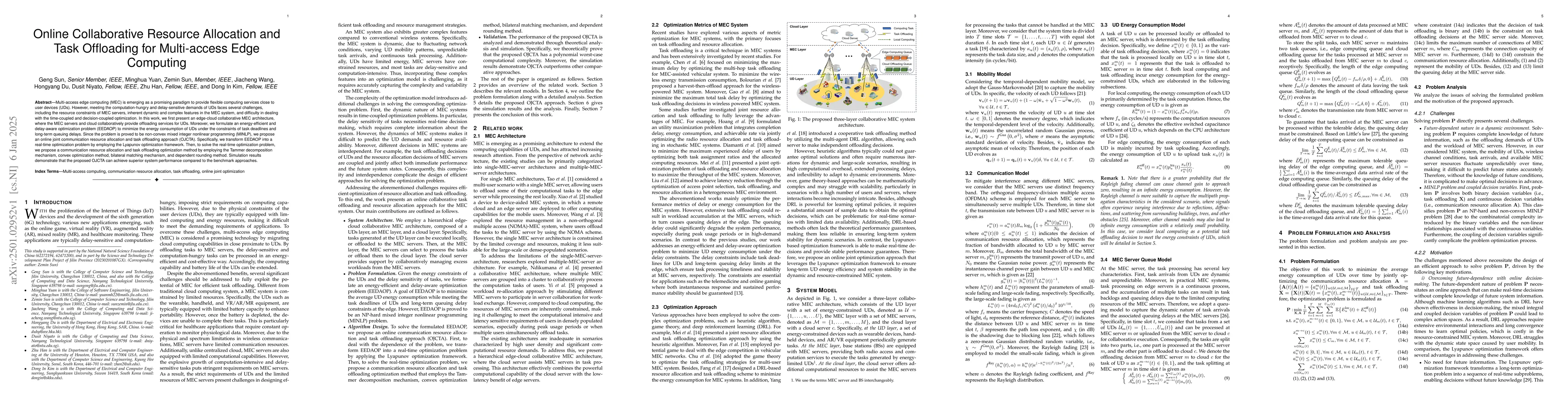 Thumbnail for Online Collaborative Resource Allocation and Task Offloading for
  Multi-access Edge Computing
