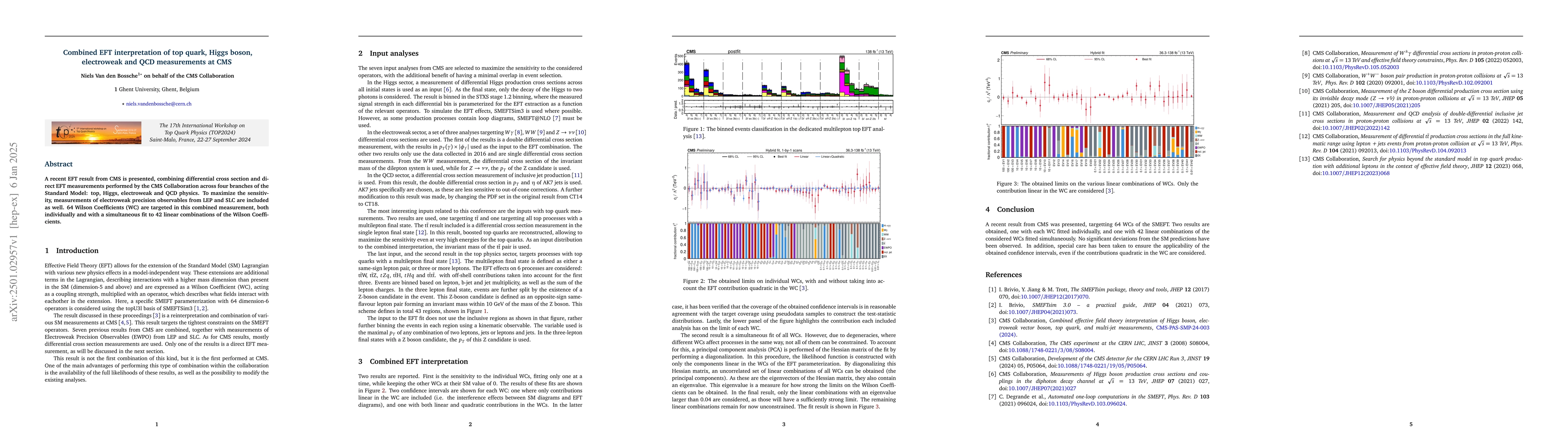 Thumbnail for Combined EFT interpretation of top quark, Higgs boson, electroweak and
  QCD measurements at CMS