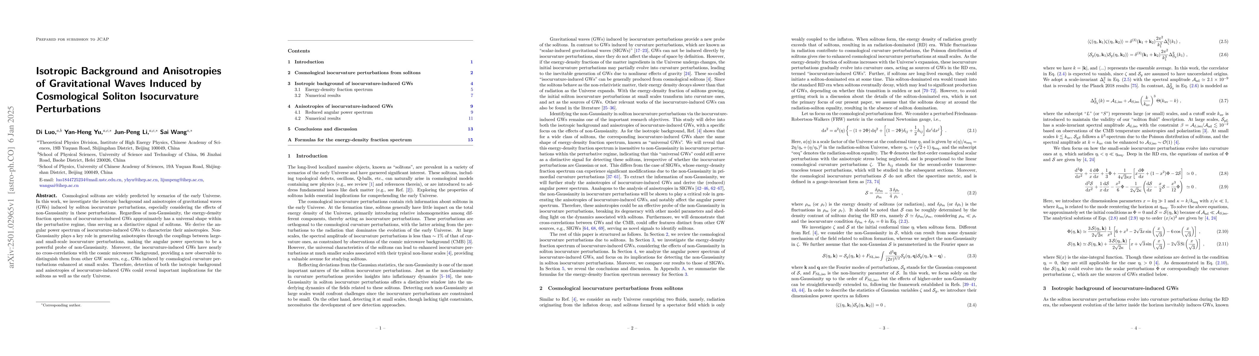 Thumbnail for Isotropic background and anisotropies of gravitational waves induced by
  cosmological soliton isocurvature perturbations