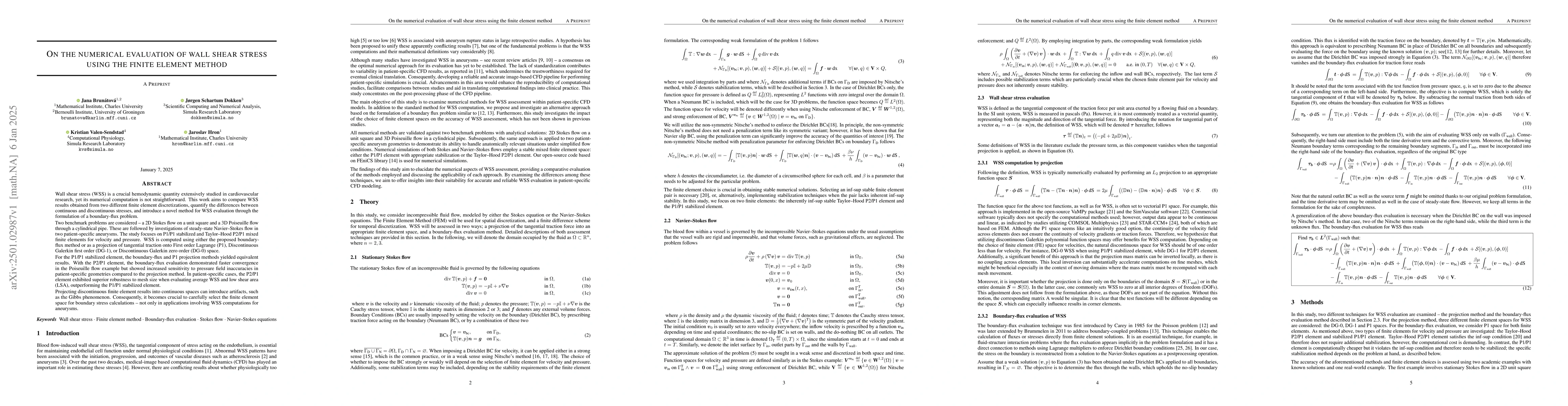 Thumbnail for On the numerical evaluation of wall shear stress using the finite
  element method