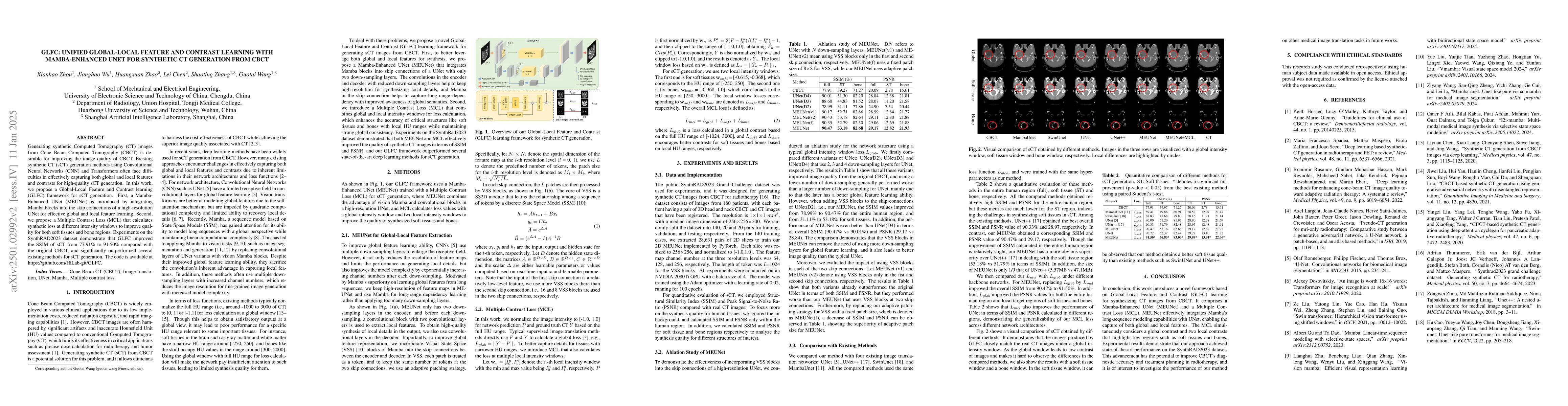 Thumbnail for GLFC: Unified Global-Local Feature and Contrast Learning with
  Mamba-Enhanced UNet for Synthetic CT Generation from CBCT
