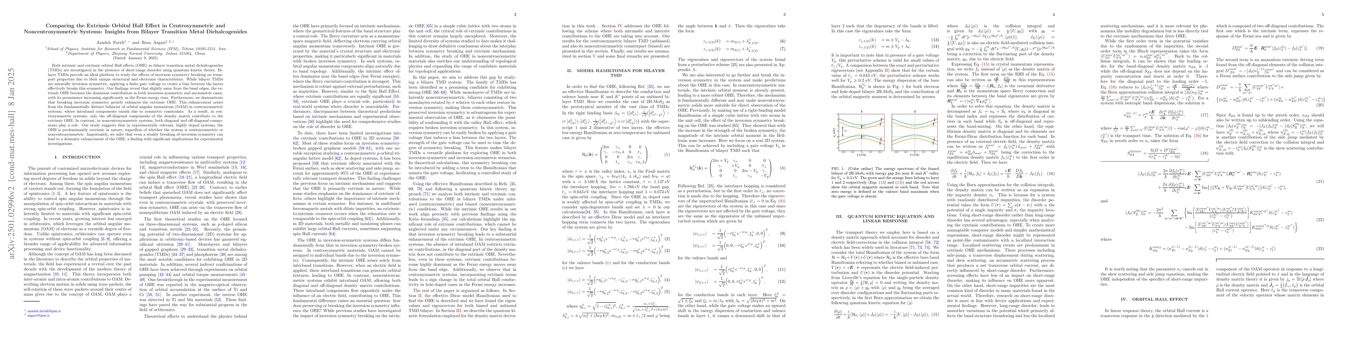 Thumbnail for Comparing the Extrinsic Orbital Hall Effect in Centrosymmetric and
  Noncentrosymmetric Systems: Insights from Bilayer Transition Metal
  Dichalcogenides