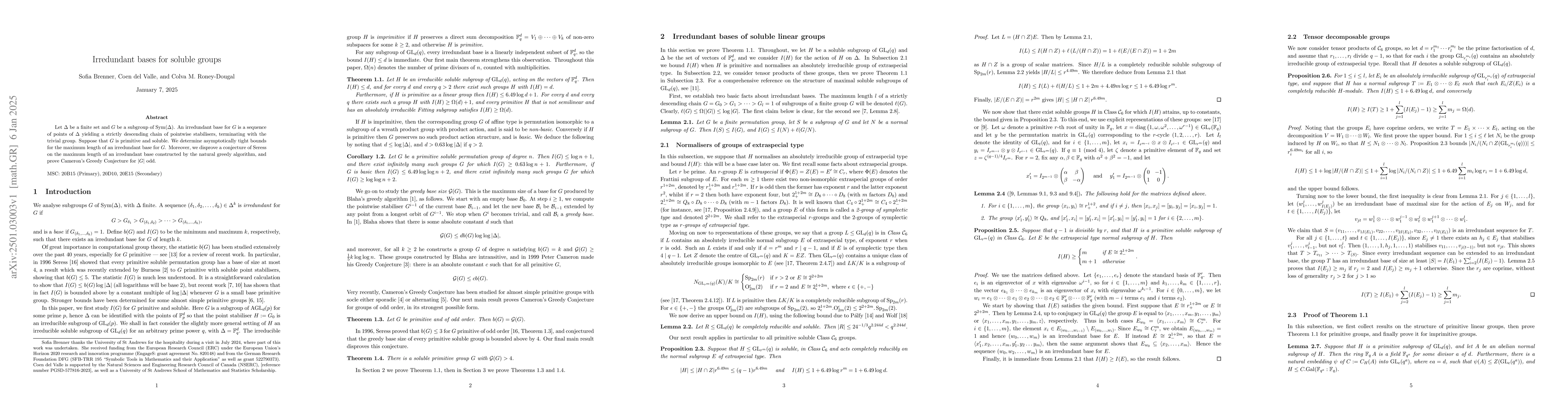 Thumbnail for Irredundant bases for soluble groups