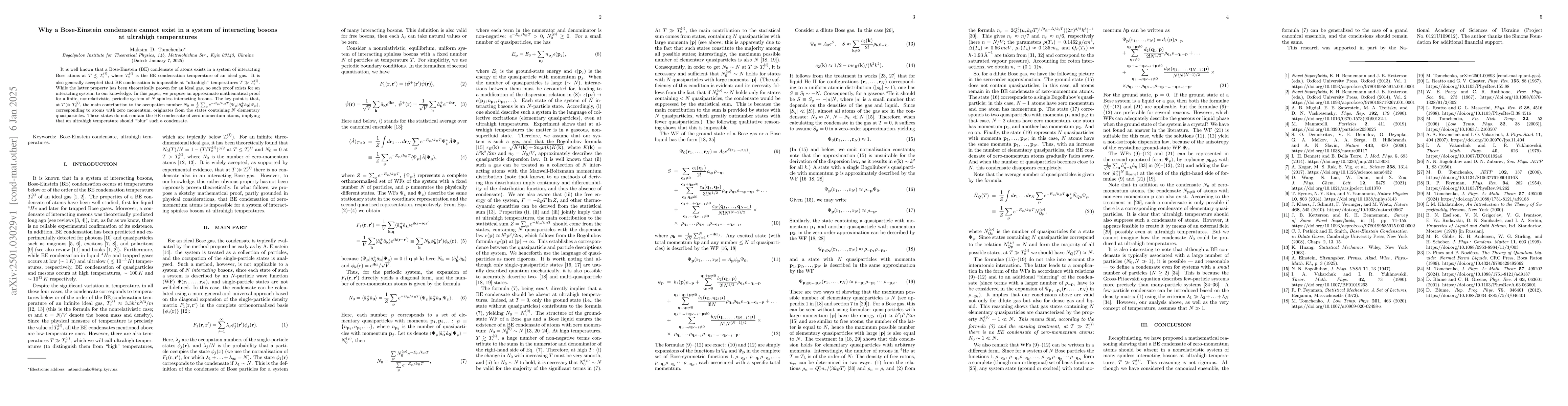 Thumbnail for Why a Bose-Einstein condensate cannot exist in a system of interacting
  bosons at ultrahigh temperatures