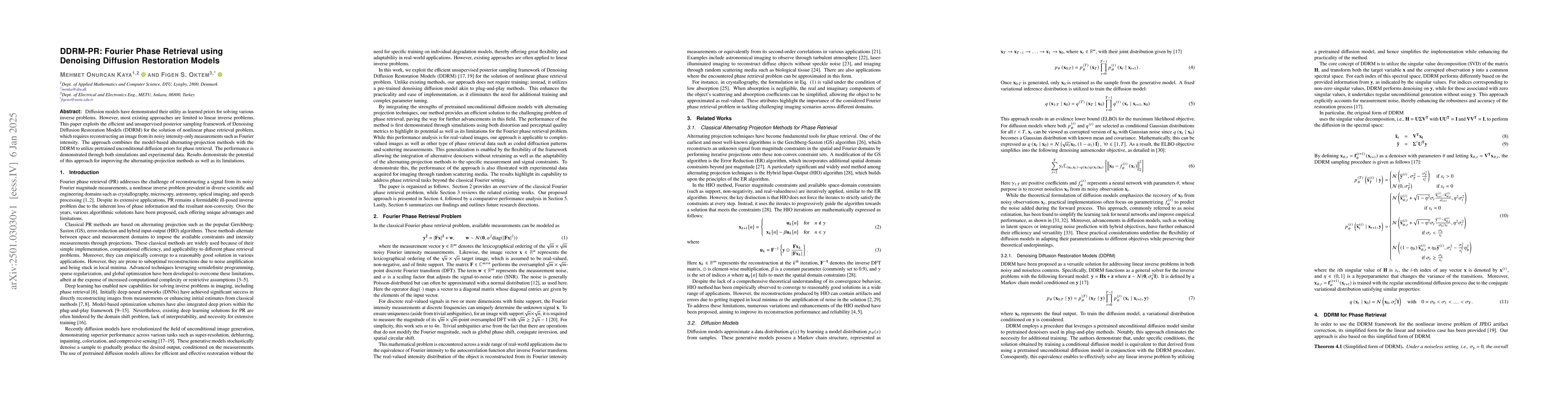 Thumbnail for DDRM-PR: Fourier Phase Retrieval using Denoising Diffusion Restoration
  Models
