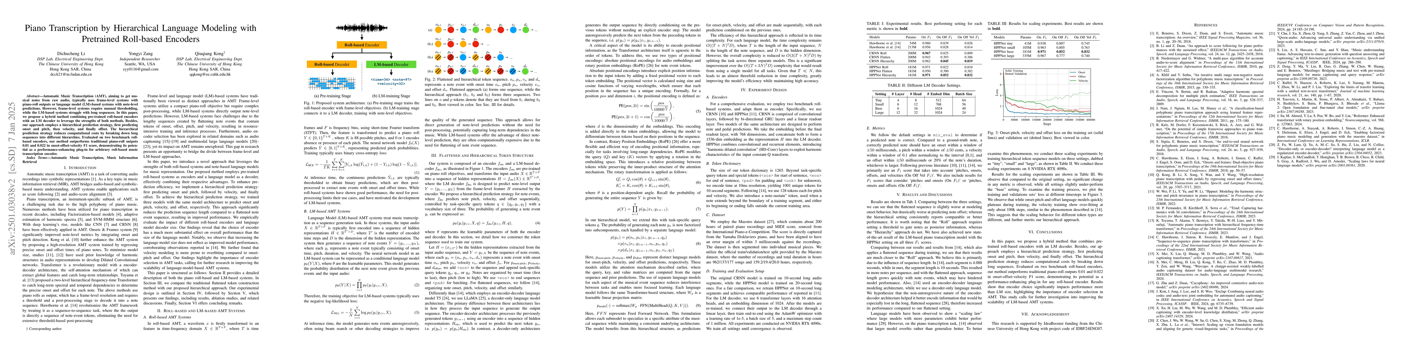 Thumbnail for Piano Transcription by Hierarchical Language Modeling with Pretrained
  Roll-based Encoders