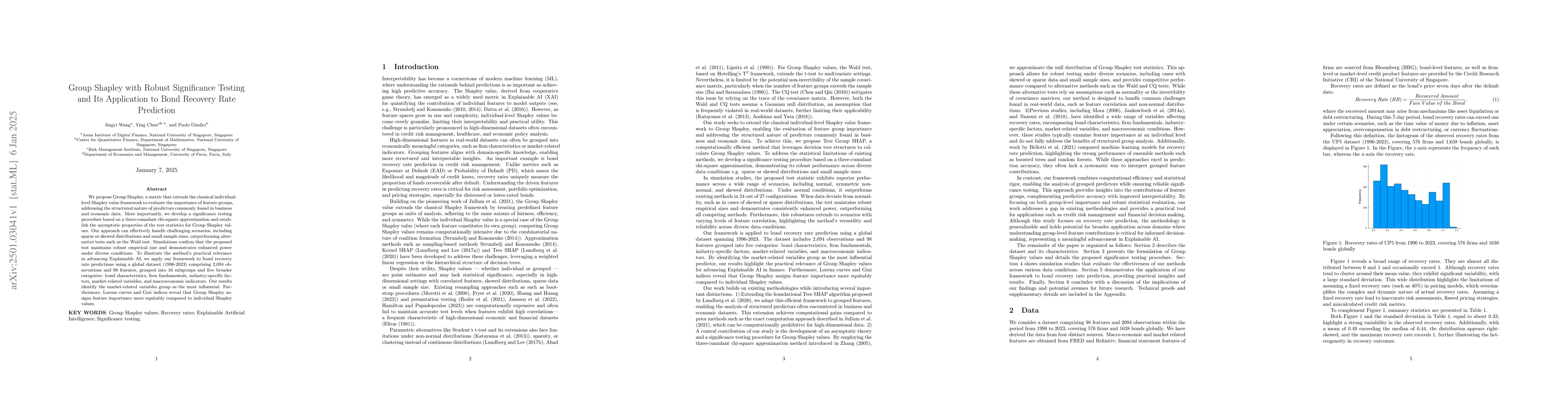 Thumbnail for Group Shapley with Robust Significance Testing and Its Application to
  Bond Recovery Rate Prediction