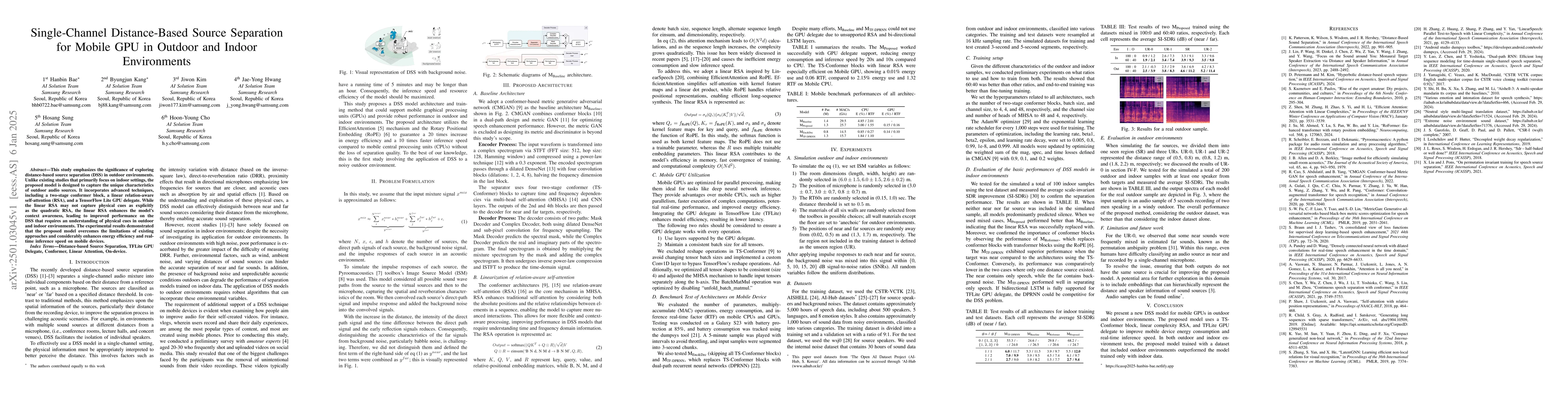 Thumbnail for Single-Channel Distance-Based Source Separation for Mobile GPU in
  Outdoor and Indoor Environments