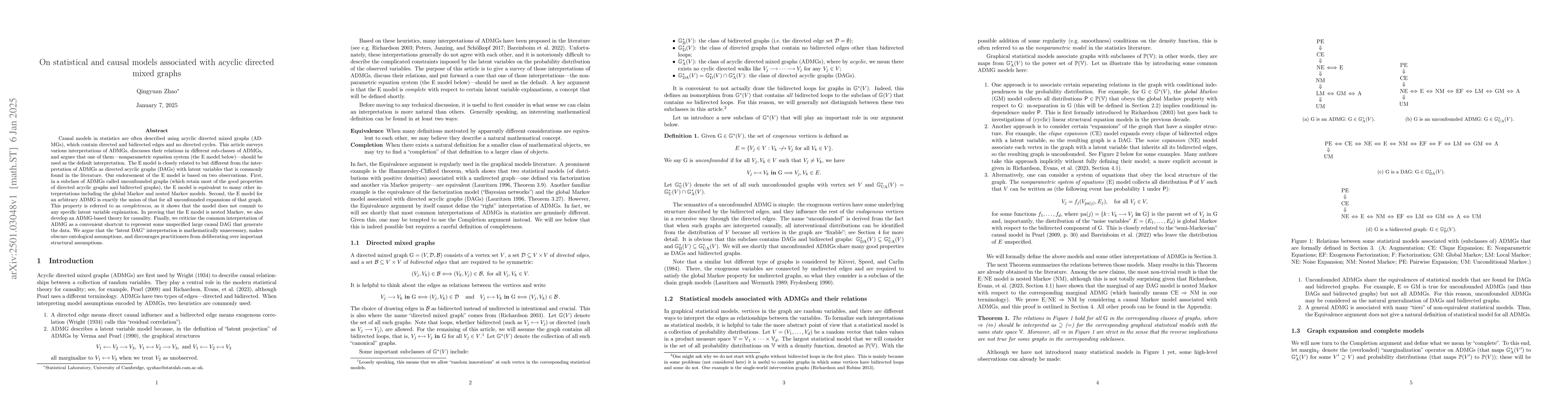 Thumbnail for On statistical and causal models associated with acyclic directed mixed
  graphs