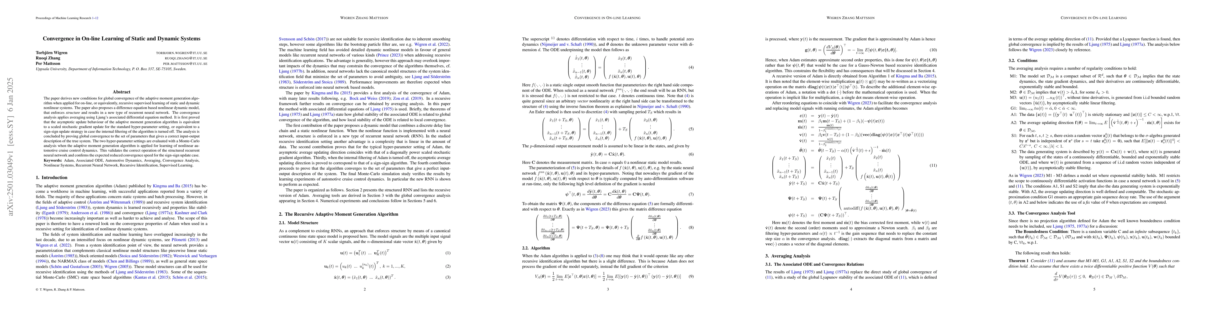 Thumbnail for Convergence in On-line Learning of Static and Dynamic Systems