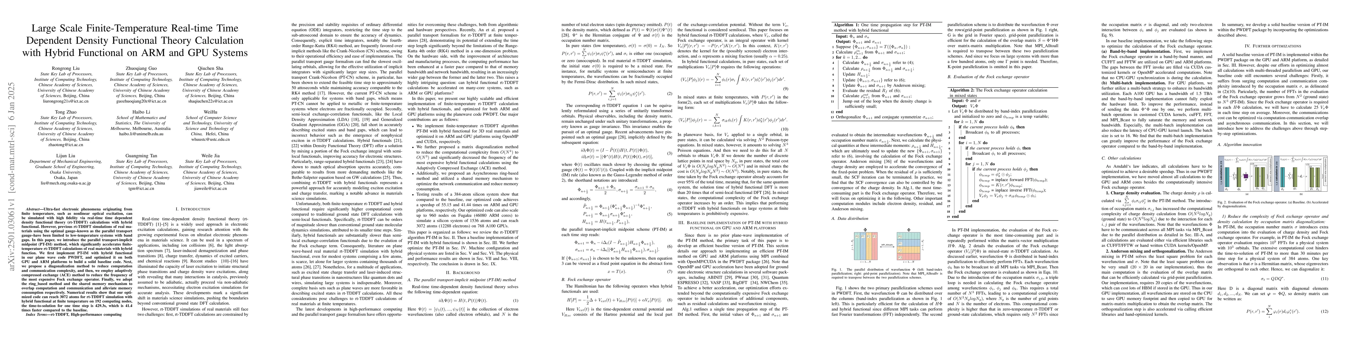 Thumbnail for Large Scale Finite-Temperature Real-time Time Dependent Density
  Functional Theory Calculation with Hybrid Functional on ARM and GPU Systems