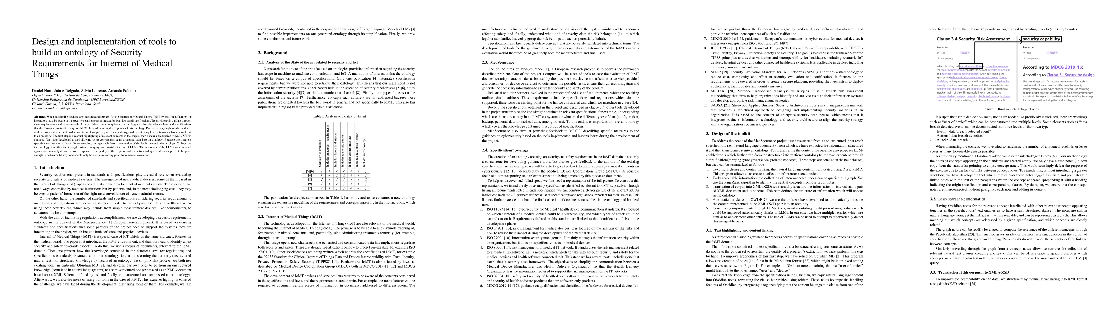 Thumbnail for Design and implementation of tools to build an ontology of Security
  Requirements for Internet of Medical Things
