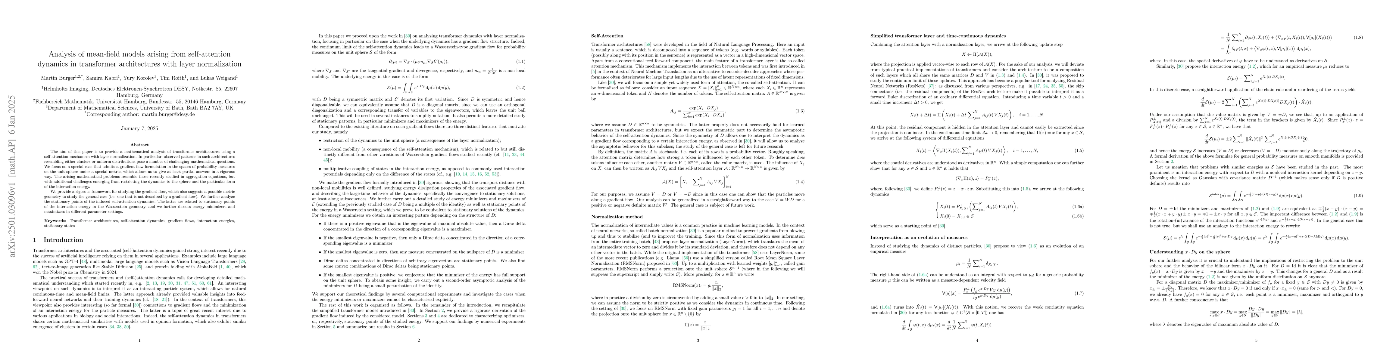Thumbnail for Analysis of mean-field models arising from self-attention dynamics in
  transformer architectures with layer normalization