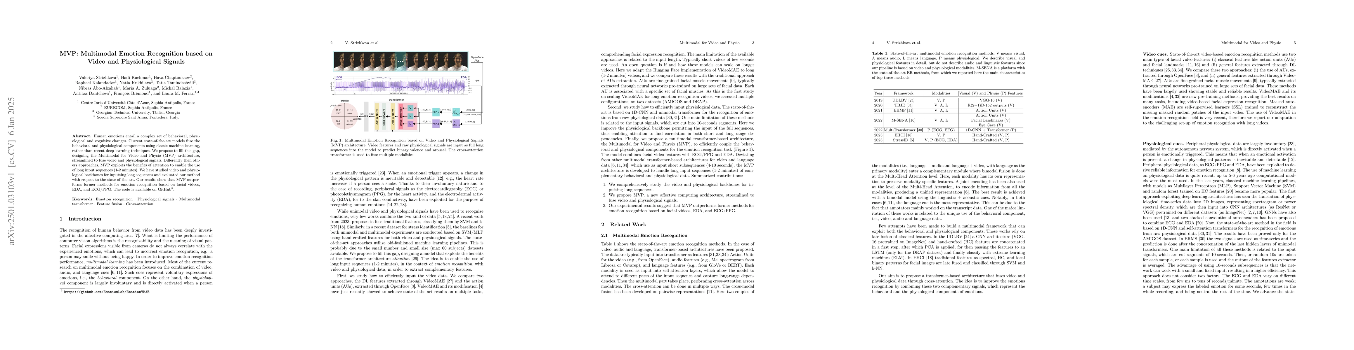 Thumbnail for MVP: Multimodal Emotion Recognition based on Video and Physiological
  Signals