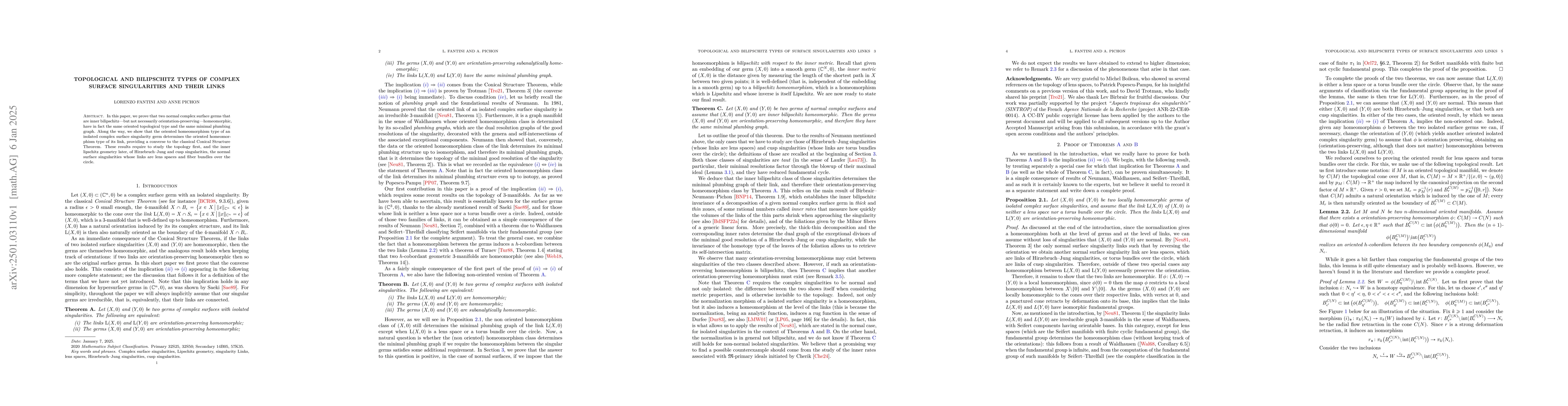 Thumbnail for Topological and bilipschitz types of complex surface singularities and
  their links