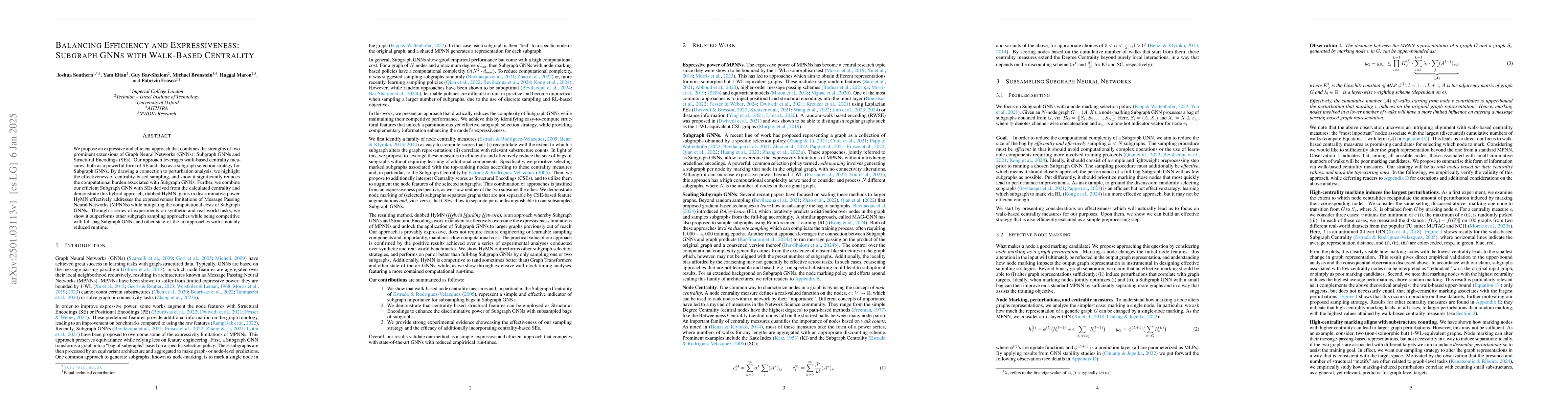 Thumbnail for Balancing Efficiency and Expressiveness: Subgraph GNNs with Walk-Based
  Centrality