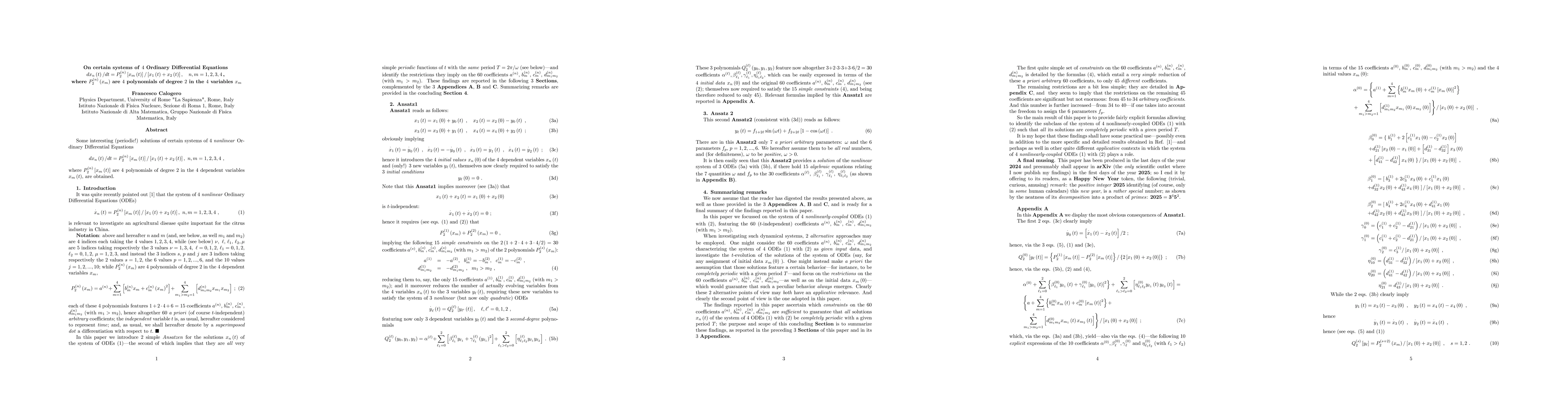 Thumbnail for On certain solvable systems of 4 nonlinear Ordinary Differential
  Equations