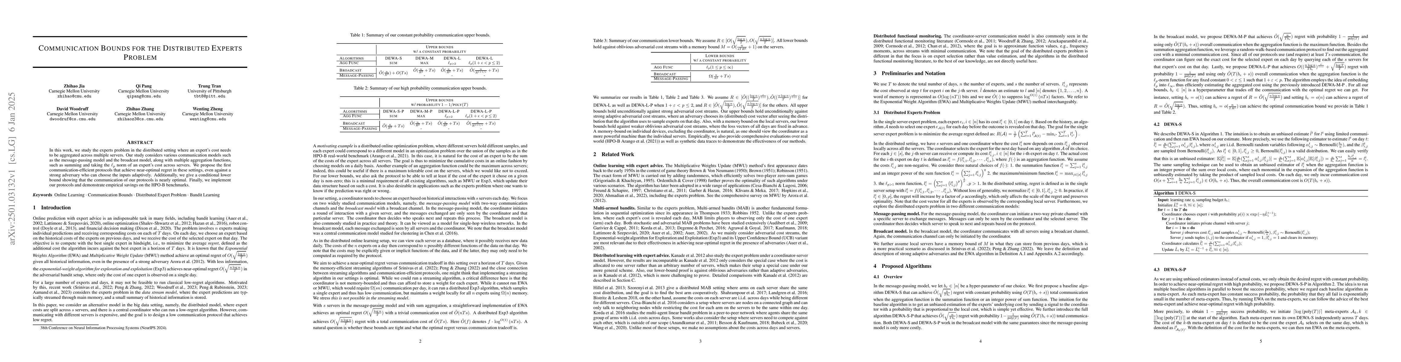 Thumbnail for Communication Bounds for the Distributed Experts Problem