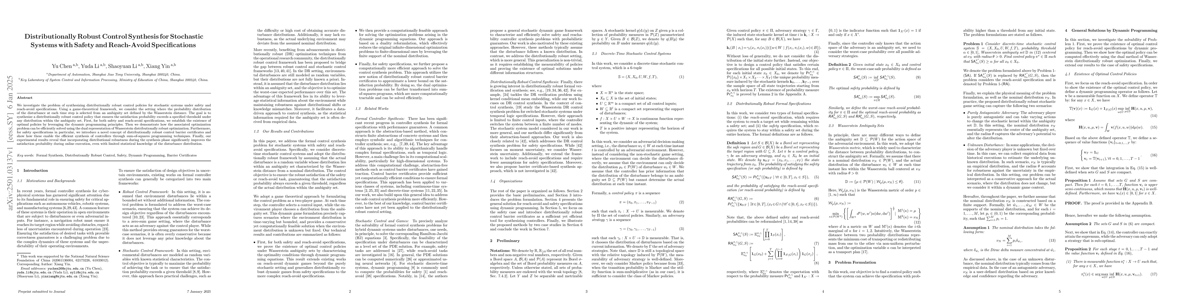 Thumbnail for Distributionally Robust Control Synthesis for Stochastic Systems with
  Safety and Reach-Avoid Specifications