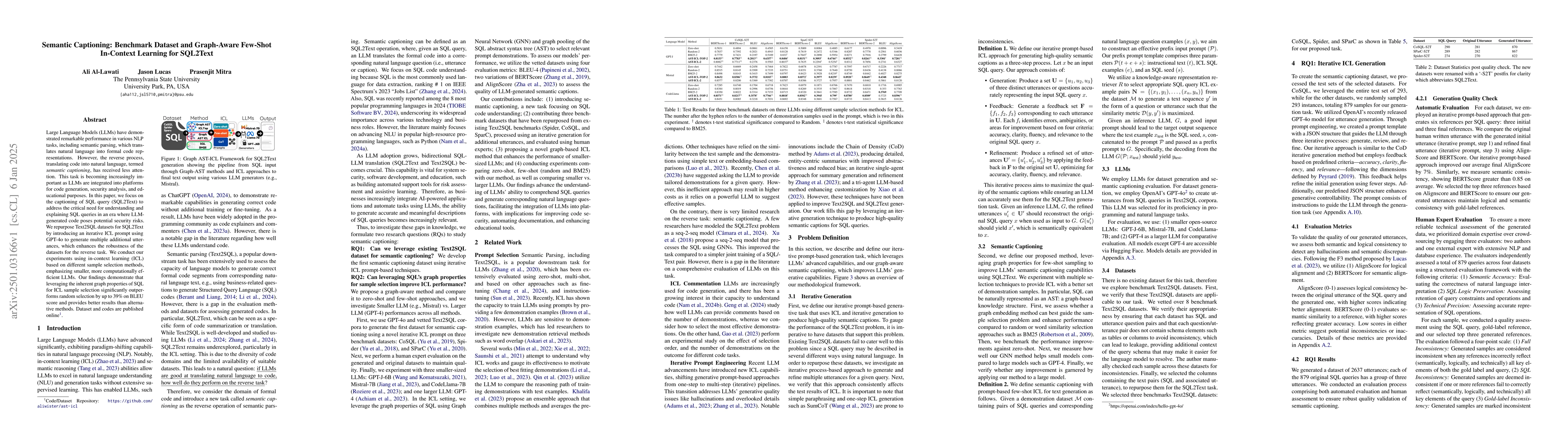 Thumbnail for Semantic Captioning: Benchmark Dataset and Graph-Aware Few-Shot
  In-Context Learning for SQL2Text