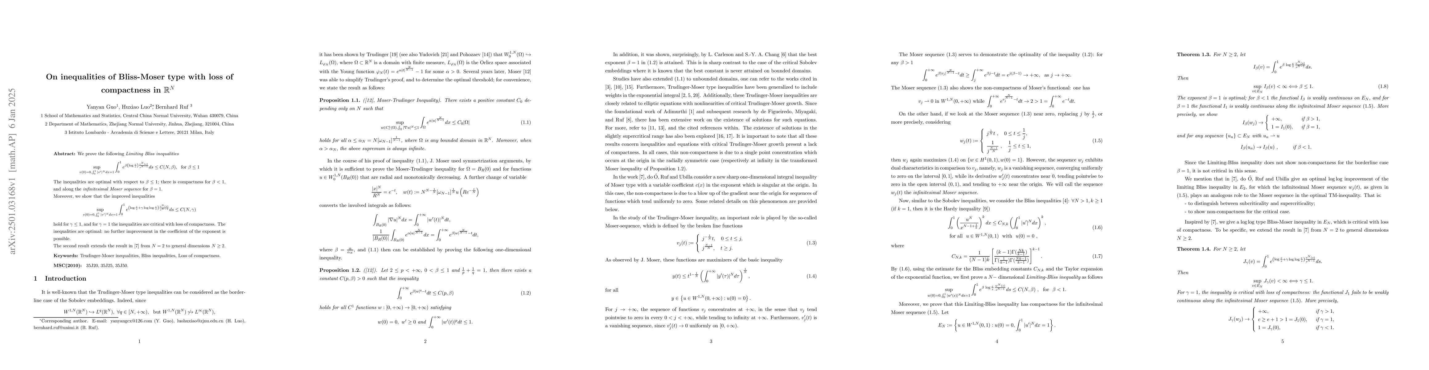 Thumbnail for On inequalities of Bliss-Moser type with loss of compactness in
  $\mathbb{R}^N$