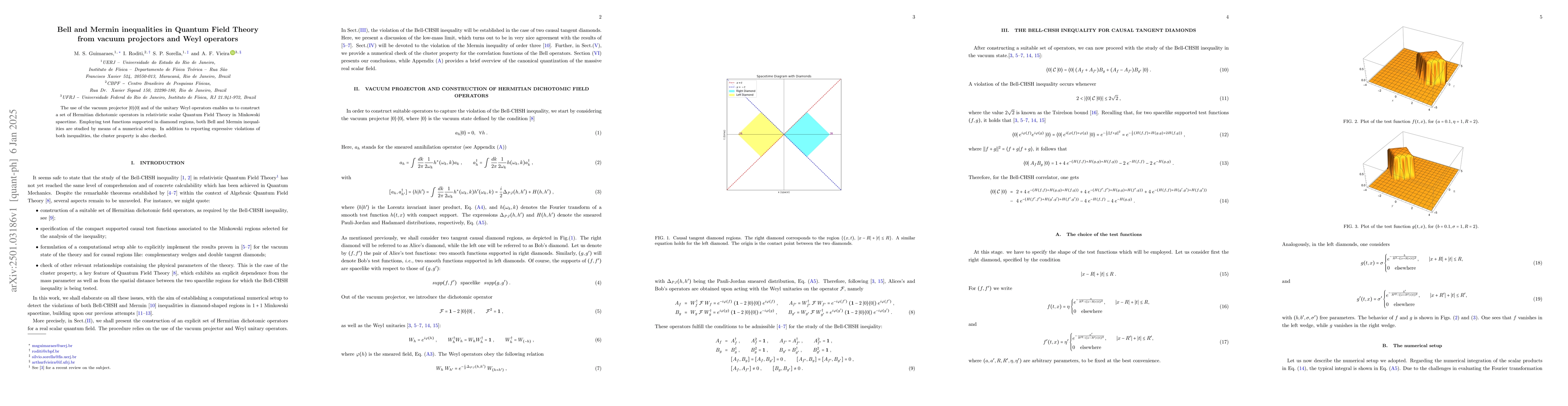 Thumbnail for Bell and Mermin inequalities in Quantum Field Theory from vacuum
  projectors and Weyl operators
