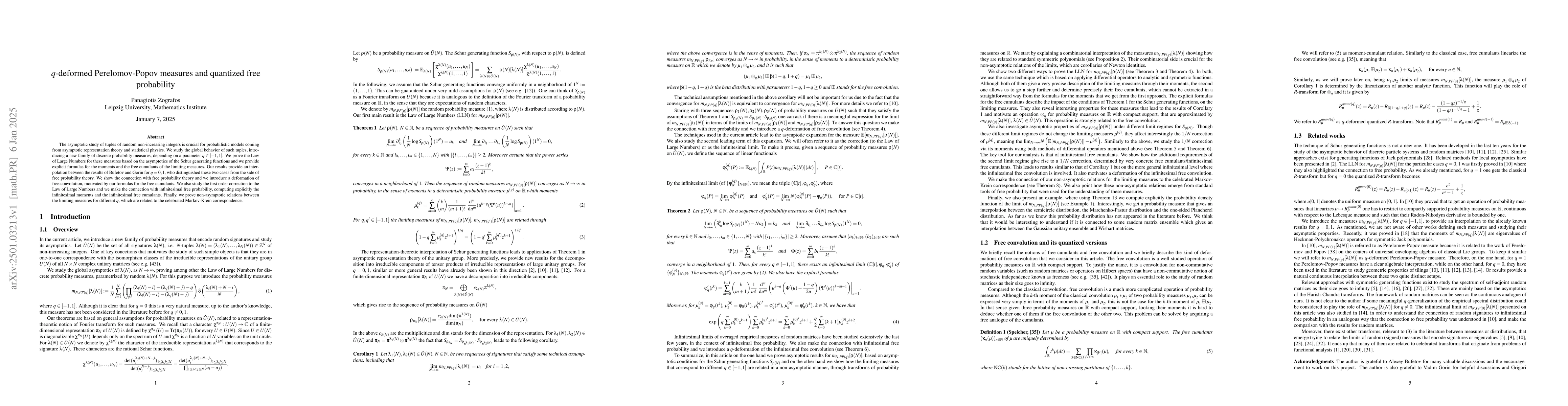 Thumbnail for $q$-deformed Perelomov-Popov measures and quantized free probability