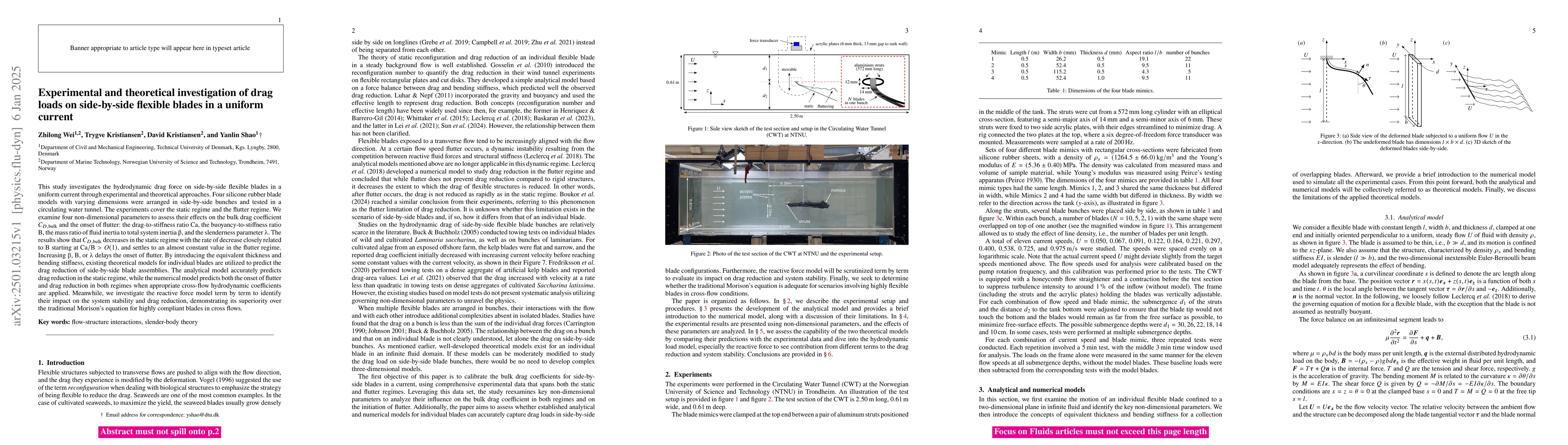 Thumbnail for Experimental and theoretical investigation of drag loads on side-by-side
  flexible blades in a uniform current
