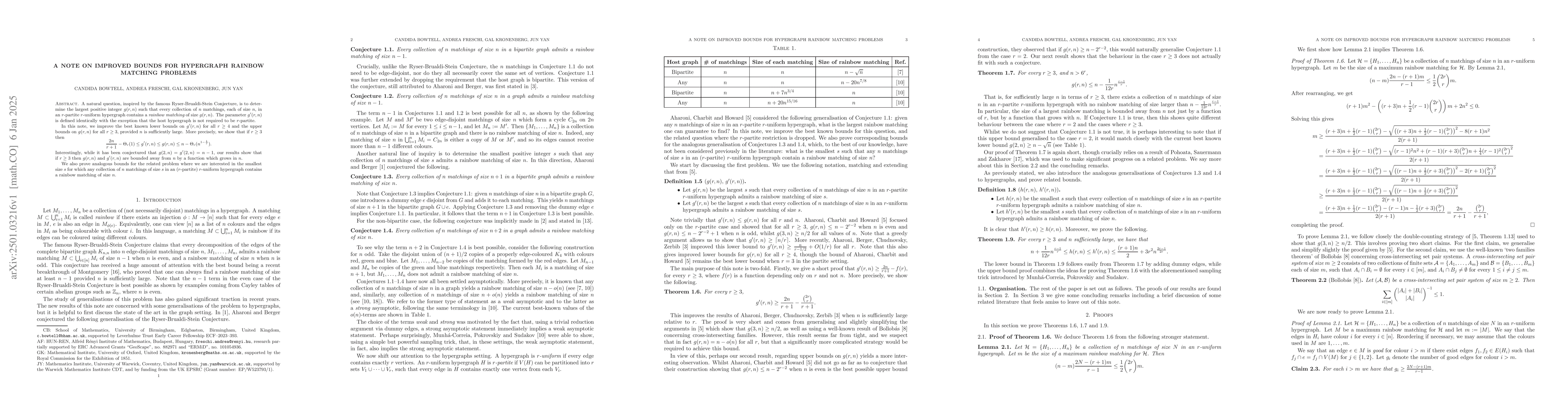 Thumbnail for A note on improved bounds for hypergraph rainbow matching problems
