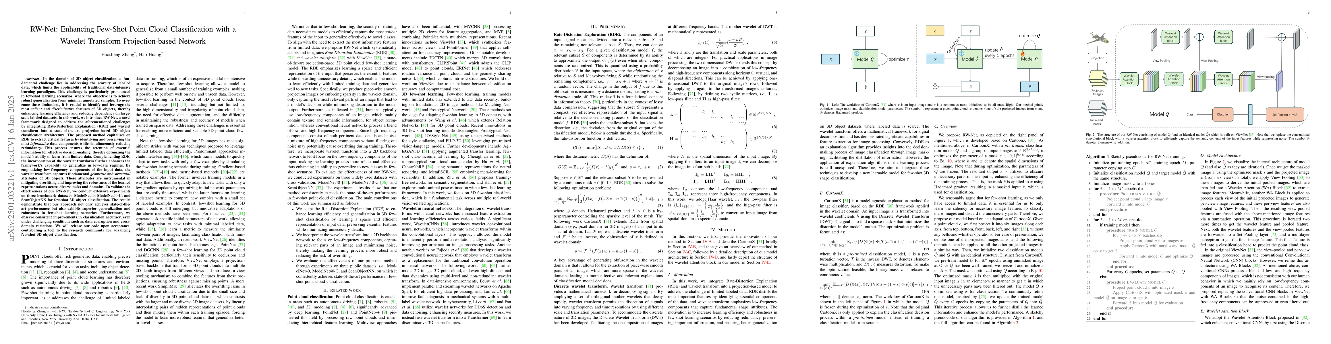 Thumbnail for RW-Net: Enhancing Few-Shot Point Cloud Classification with a Wavelet
  Transform Projection-based Network