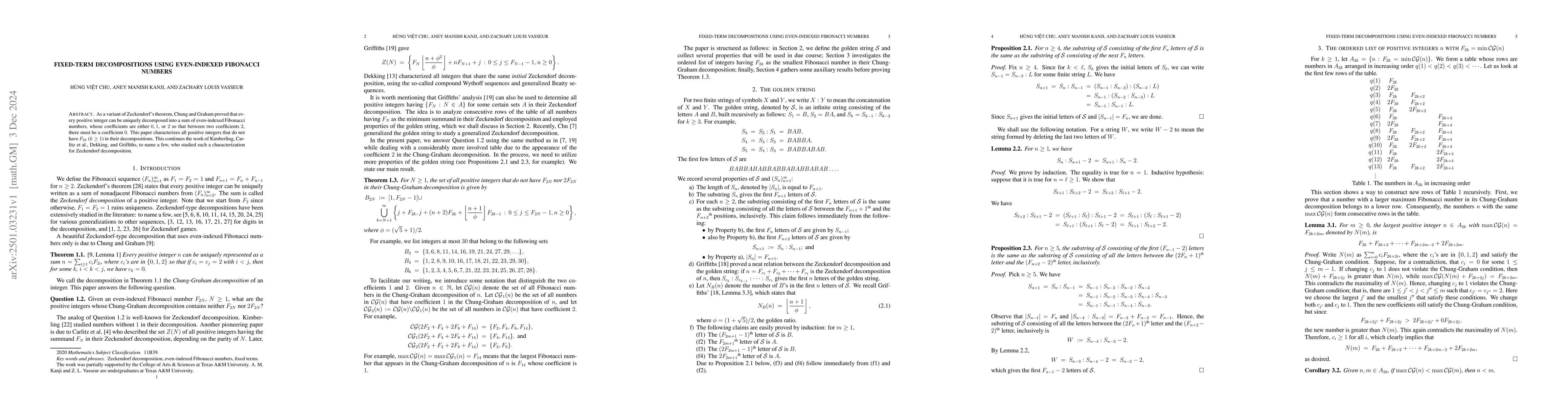 Thumbnail for Fixed-Term Decompositions Using Even-Indexed Fibonacci Numbers