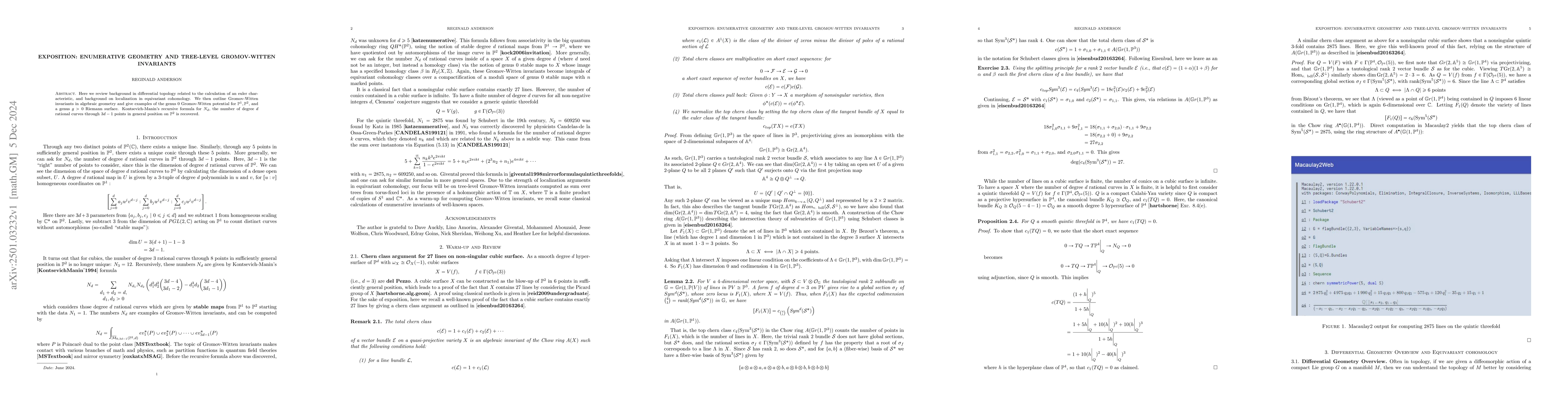 Thumbnail for Exposition: Enumerative Geometry and Tree-Level Gromov-Witten Invariants
