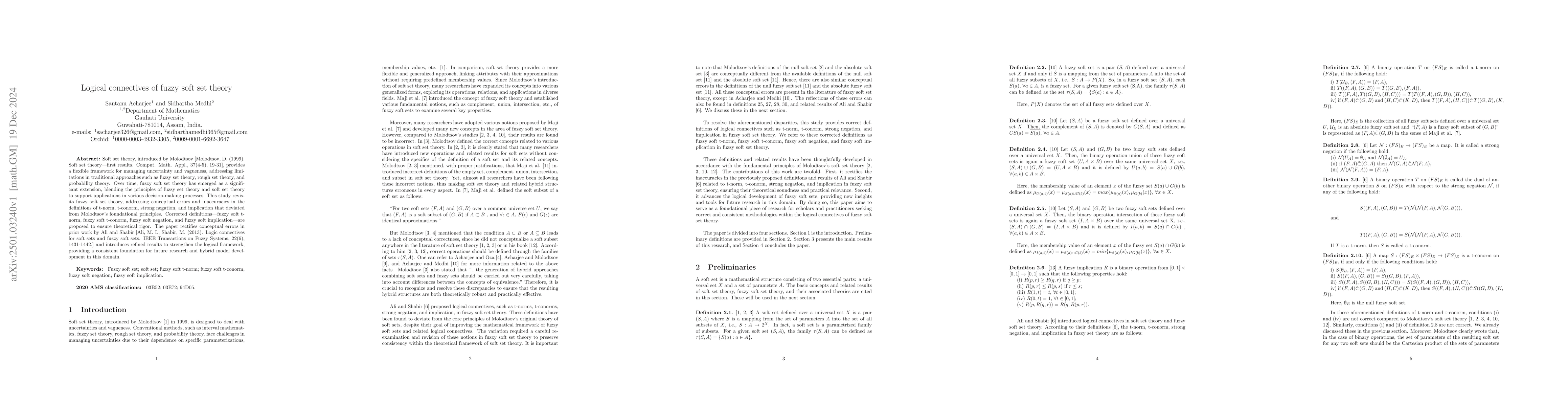 Thumbnail for Logical connectives of fuzzy soft set theory