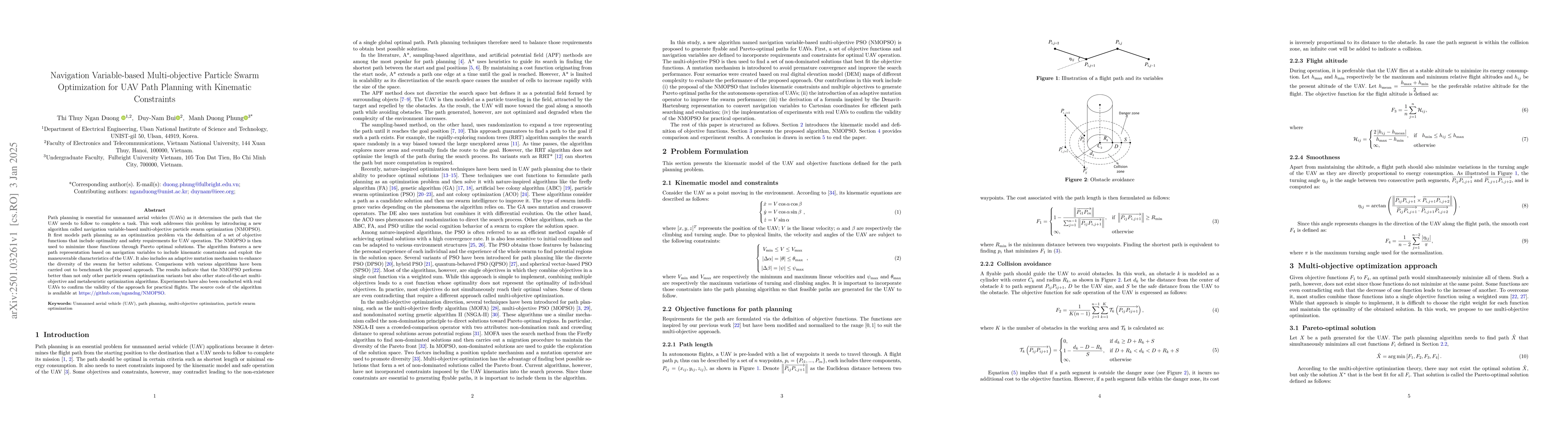 Thumbnail for Navigation Variable-based Multi-objective Particle Swarm Optimization
  for UAV Path Planning with Kinematic Constraints
