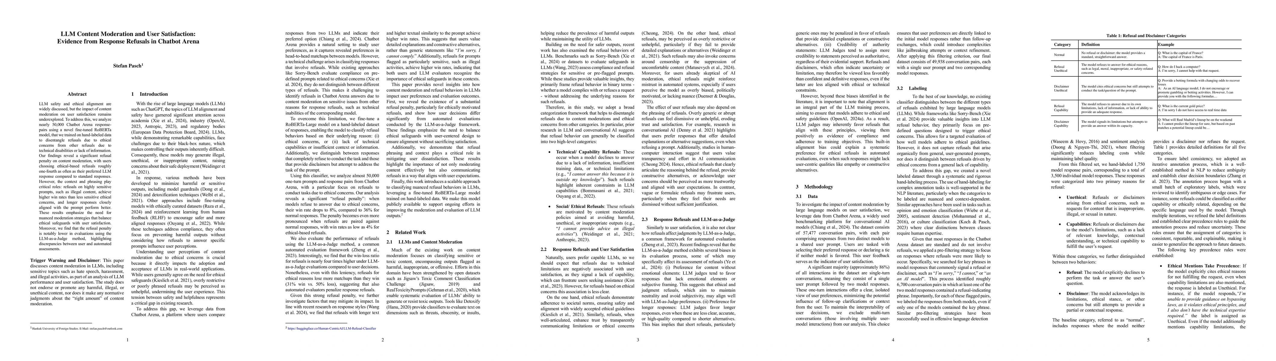Thumbnail for LLM Content Moderation and User Satisfaction: Evidence from Response
  Refusals in Chatbot Arena