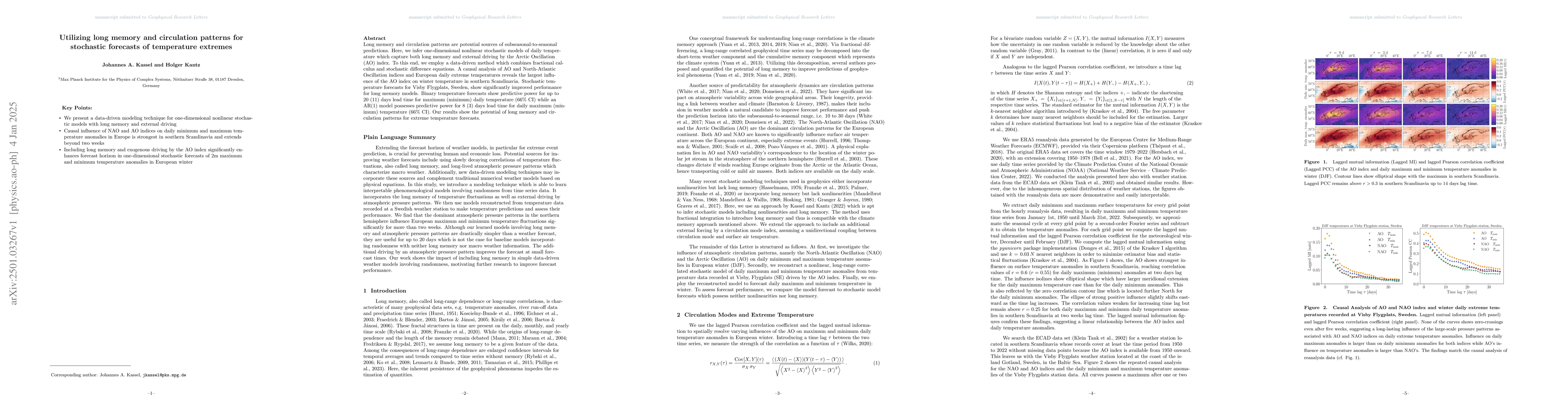 Thumbnail for Utilizing long memory and circulation patterns for stochastic forecasts
  of temperature extremes