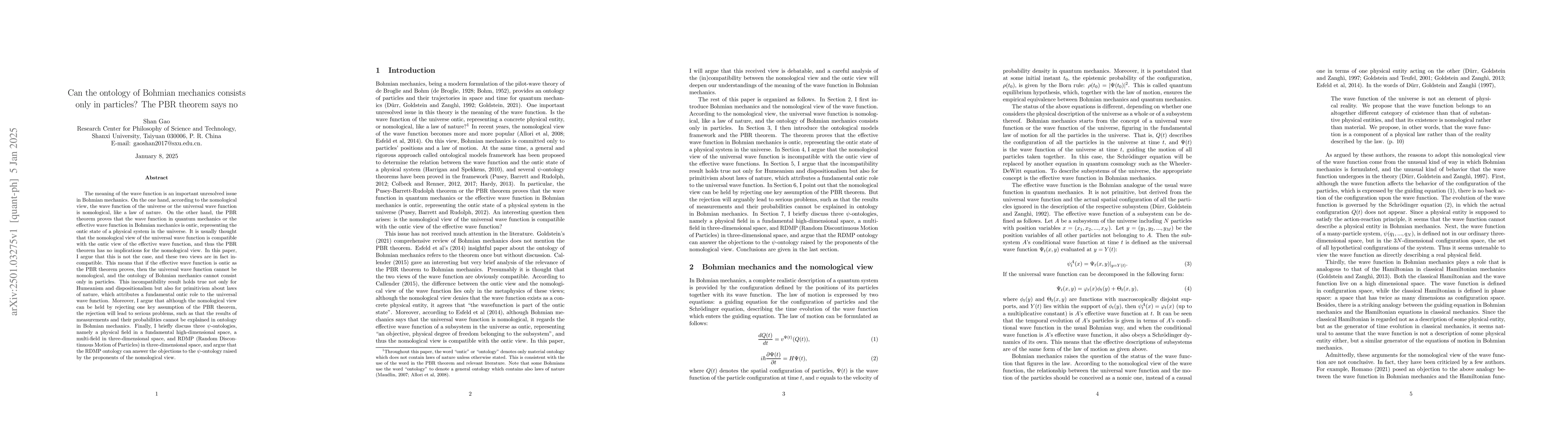 Thumbnail for Can the ontology of Bohmian mechanics consists only in particles? The
  PBR theorem says no