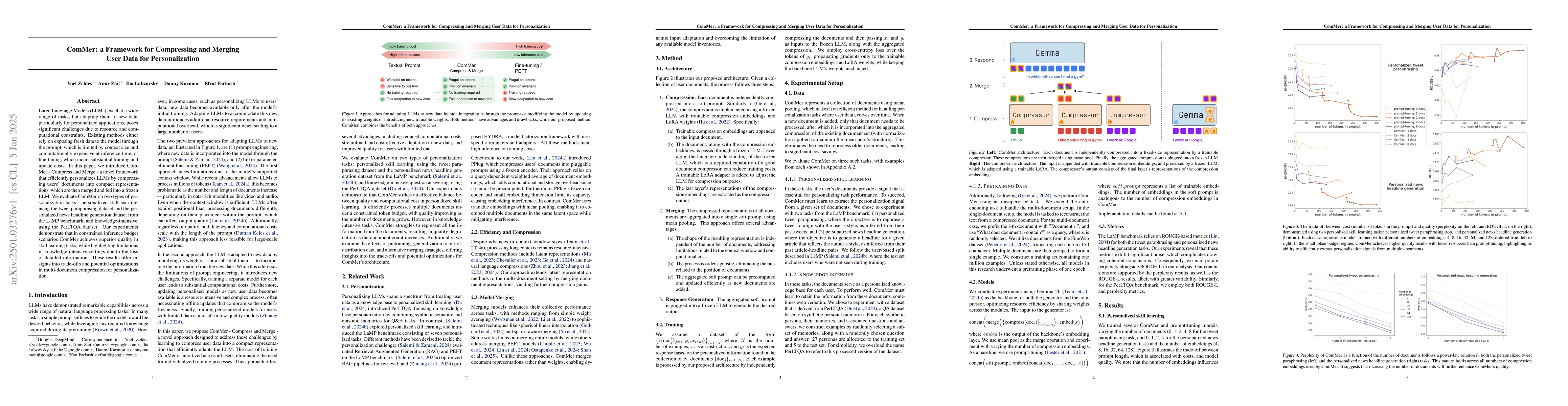 Thumbnail for ComMer: a Framework for Compressing and Merging User Data for
  Personalization