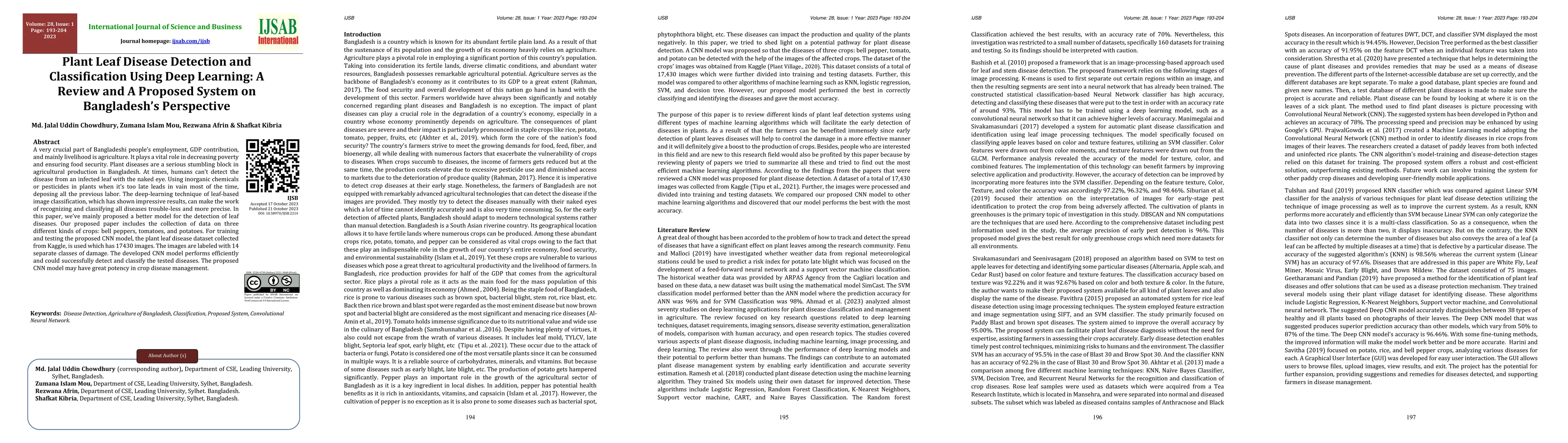 Thumbnail for Plant Leaf Disease Detection and Classification Using Deep Learning: A
  Review and A Proposed System on Bangladesh's Perspective