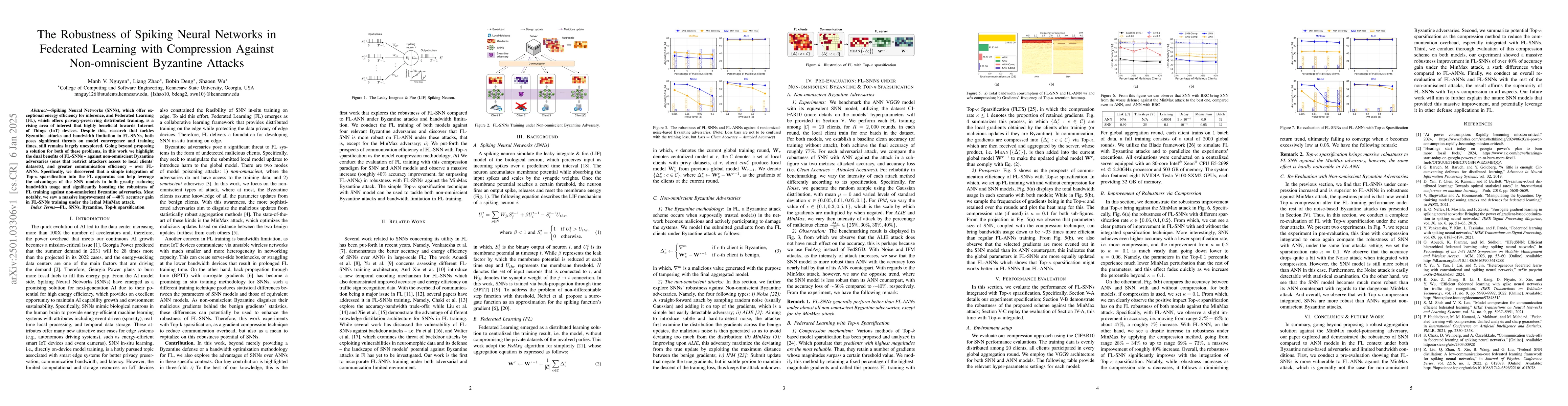 Thumbnail for The Robustness of Spiking Neural Networks in Federated Learning with
  Compression Against Non-omniscient Byzantine Attacks