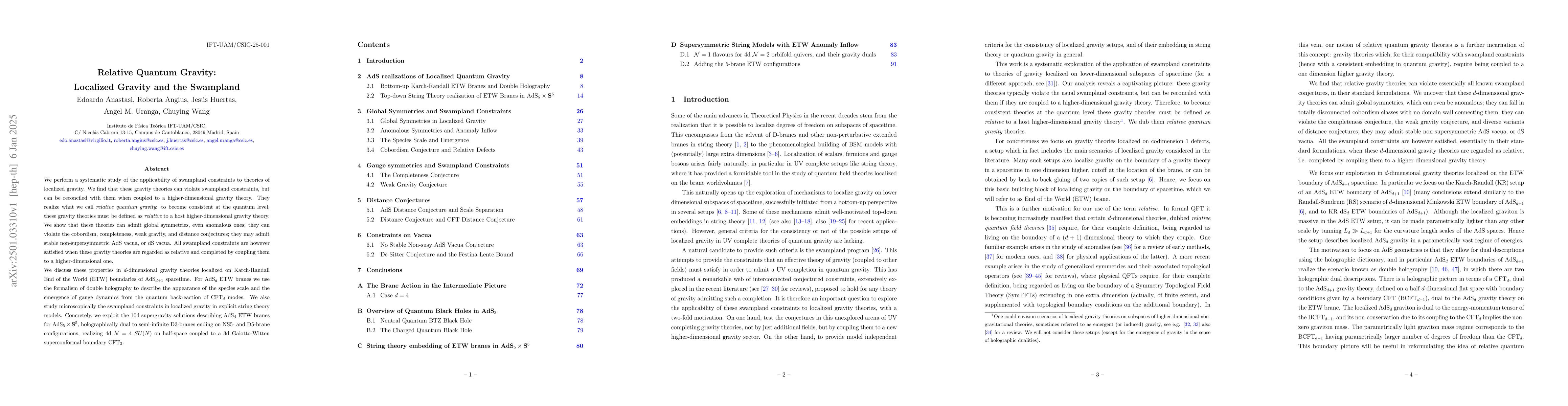 Thumbnail for Relative Quantum Gravity: Localized Gravity and the Swampland
