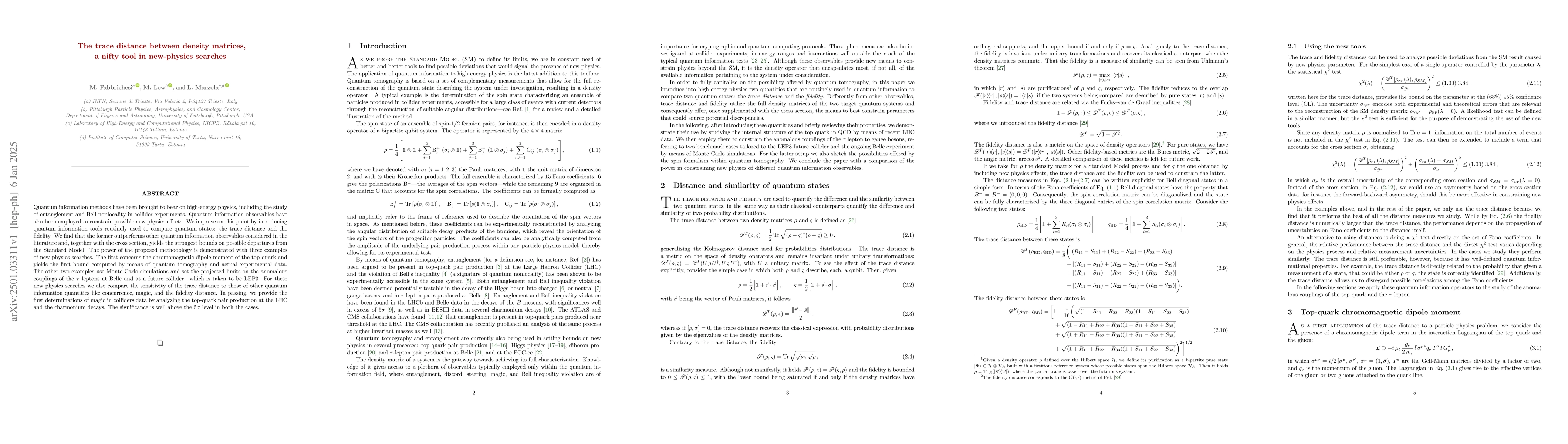 Thumbnail for The trace distance between density matrices, a nifty tool in new-physics
  searches