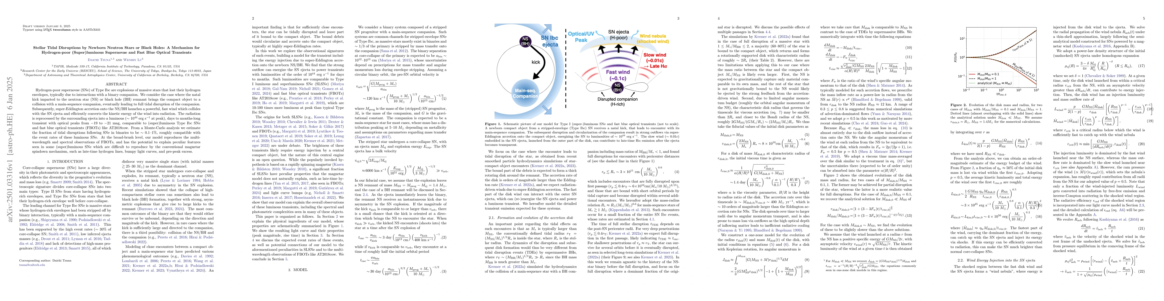 Thumbnail for Stellar Tidal Disruptions by Newborn Neutron Stars or Black Holes: A
  Mechanism for Hydrogen-poor (Super)luminous Supernovae and Fast Blue Optical
  Transients