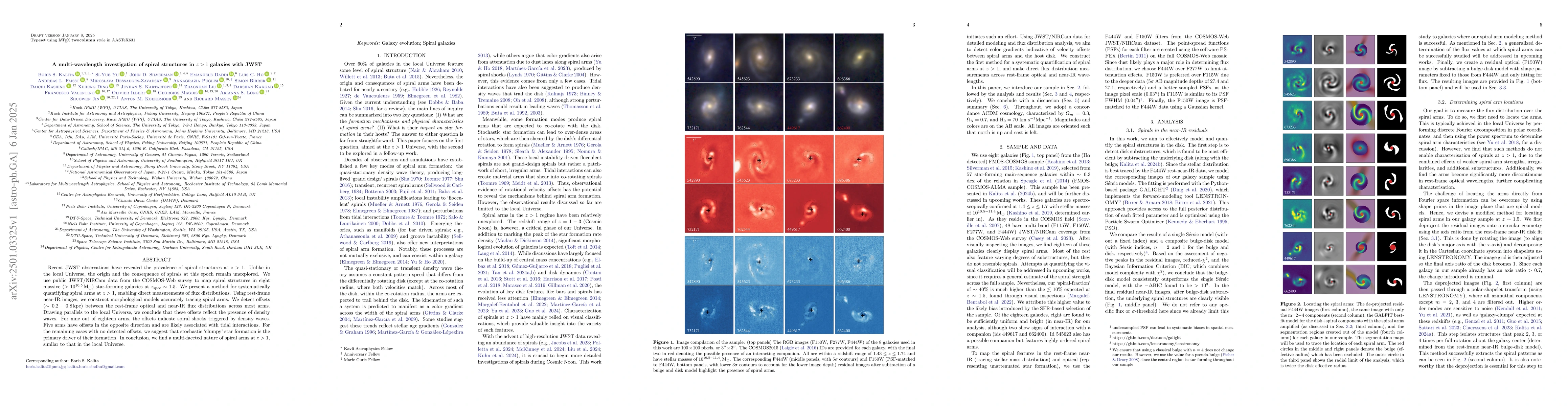 Thumbnail for A multi-wavelength investigation of spiral structures in $z > 1$
  galaxies with JWST
